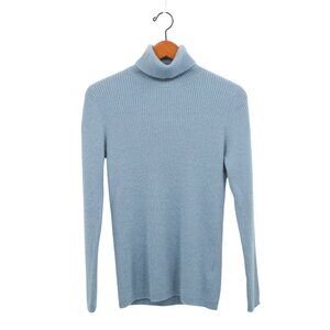 State Cashmere Ribbed Turtleneck 100% Cashmere Pullover Blue Sweater L